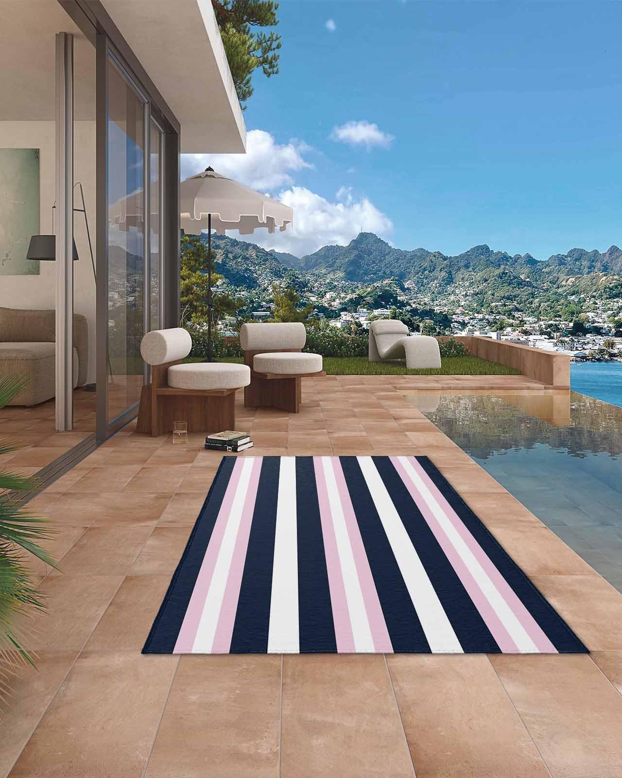 Amazon.com: Navy Blue Pink Outdoor Rug 5x8ft, Waterproof Indoor